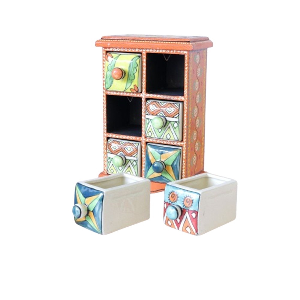 Handmade 6 Drawer Box Hand painted Wooden Jewelry Box Decorative Showpiece